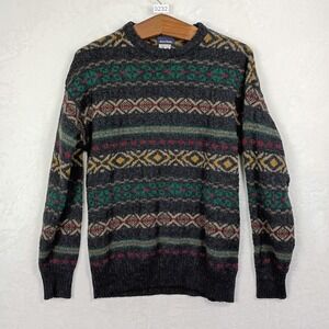 Mark Shale Mens XL Pure Wool Fair Isle Sweater Made in UK Charcoal Grey Knit